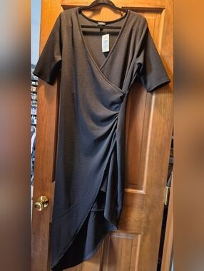 TORRID Black Faux-Wrap Asymmetrical Midi Dress